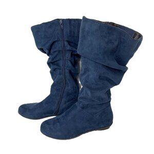 Comfortview "Alanis" Sapphire Blue Faux Suede Tall Slouch Wide Calf Boots 7.5 W